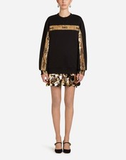 NEW Dolce & Gabbana Sequined Logo Banner Sweatshirt in Black Size 40 #S1475