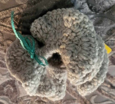CROCHETED SPARKLY SILVER SCRUNCHIE WITH TEAL ...