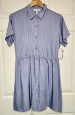 Nine West Womens S Dress Button Down Blue w/ Drawstring Waist Lightweight NWT