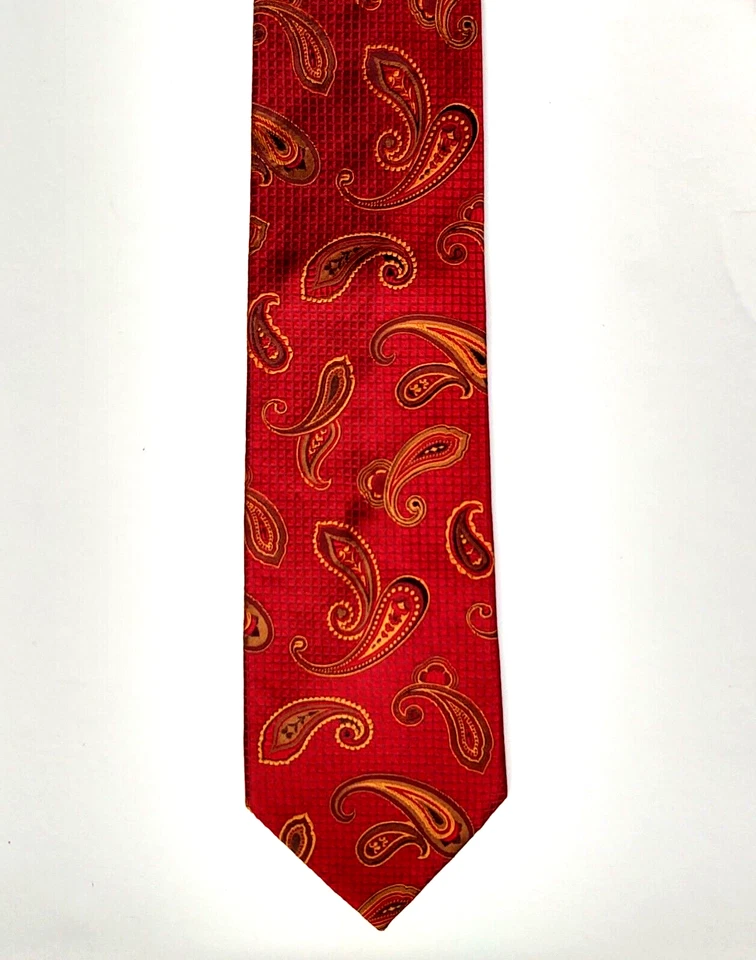 Corbata para hombre Joseph Abboud 100 % seda ITALIA cachemira roja/dorada/marrón/negra usada en excelente estado Foto 2 de 4