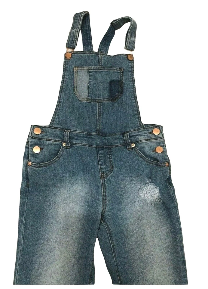 Mono Cherokee Niñas Grande 10 12 Azul Jean Denim Parches Foto 3 de 4