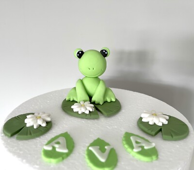 Personalised Little Frog Fondant Cake Topper set Handmade cute frog with  Lily UK