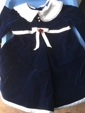 Brooke Lindsay Vintage Girls Christmas dress 4T Navy Blue velvet w lace dress GC