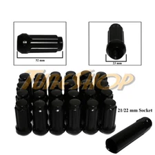 24 HEAT TREATED XL 6 SPLINE WHEELS RIMS LOCK LUG NUTS 14X1.5 M14 1.5 ACORN BLACK