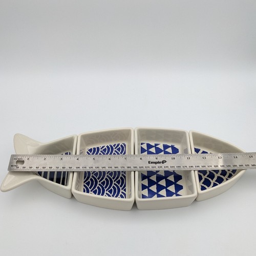 Fish 4 Piece Serving Tray - Blue & White Fishing Nautical Themed Dip Dish - Picture 12 of 12