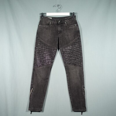 Dirk Bikkembergs Jeans Damen 26 Slim Fit Schwarz Denim Biker Style Ankle Zip Hose
