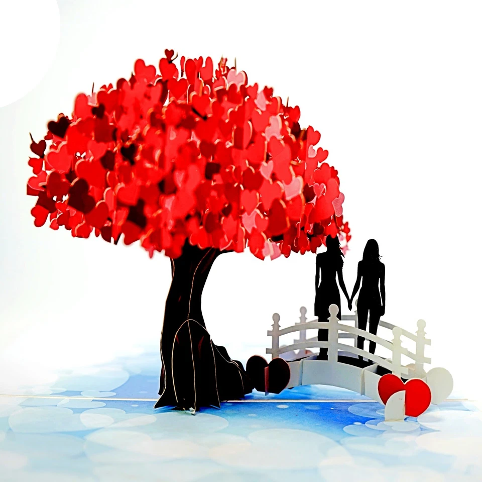 Tarjeta de felicitación 3D para lesbianas - Tarjeta de felicitación emergente para boda, aniversario, amor Foto 3 de 4