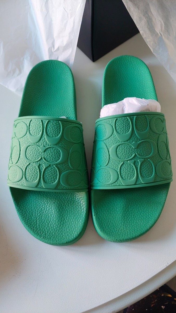 Nib Coach Men Pool Slide Signature Green Shamrock Sz 11  display picture 2