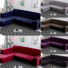 L-Shape Sectional Couch Cover 2Pcs Stretch Thick Velvet Sofa Slipcover Protector