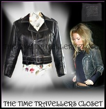 Topshop Kate Moss Iconic Crop Black Distressed Leather Biker Jacket Uk 12 40 8