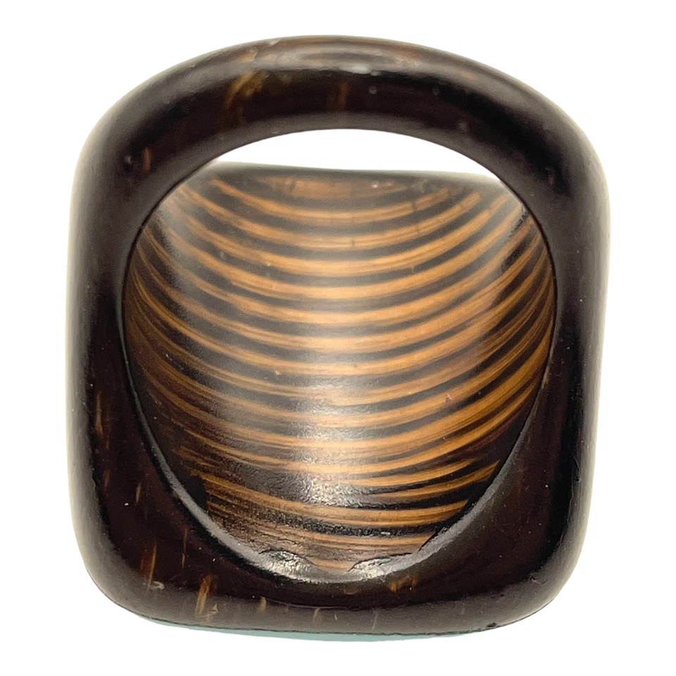 Anillo MODERNISTA Color Turquesa de Frijol Tallado o Madera Talla 6.5 Foto 4 de 4