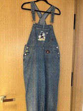 Vintage Mickey Mouse Denim Overalls Disney Store Size L Bib Jeans Embroidered