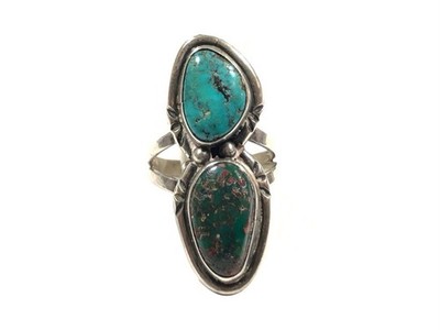 Vintage Sterling Silver Native American Aqua & Green Turquoise Sz 7 Ring