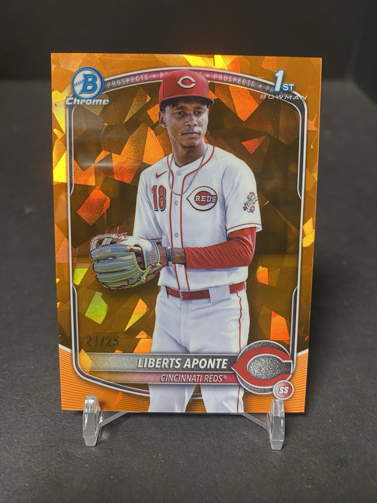 2025 Bowman Chrome Sapphire Liberts Aponte Orange Refractor #/25 1st Reds