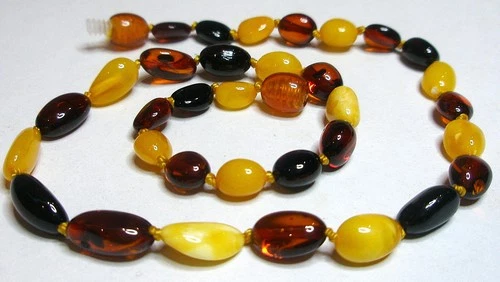 Natural BALTIC AMBER Necklace Polished Oval Beads Multicolor 33 cm, 13 inch