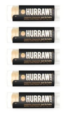 HURRAW! Sun Lip Balm SPF 15 (Tangerine, Chamomile), 5 Pack: 100% Natural