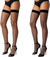 2 Pairs Fishnet Thigh Highs Stockings, Black Thigh High Fishnet Stockings