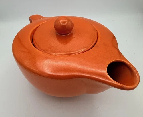 Vintage Stangl Pottery #2000 Burnt Orange Teapot w/Lid Art Deco USA - Damage