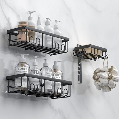 Shower Shelf No Drilling 3 Pack Black Shower Shelf, Carbon Steel Bathroom She...