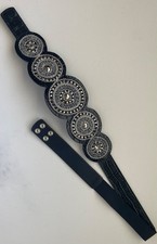 Chicos Black Genuine Leather Belt / Concho-style medallions