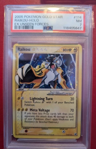 Raikou Gold Star 114/115 Holo EX Unseen Forces Pokemon Card NM PSA 7