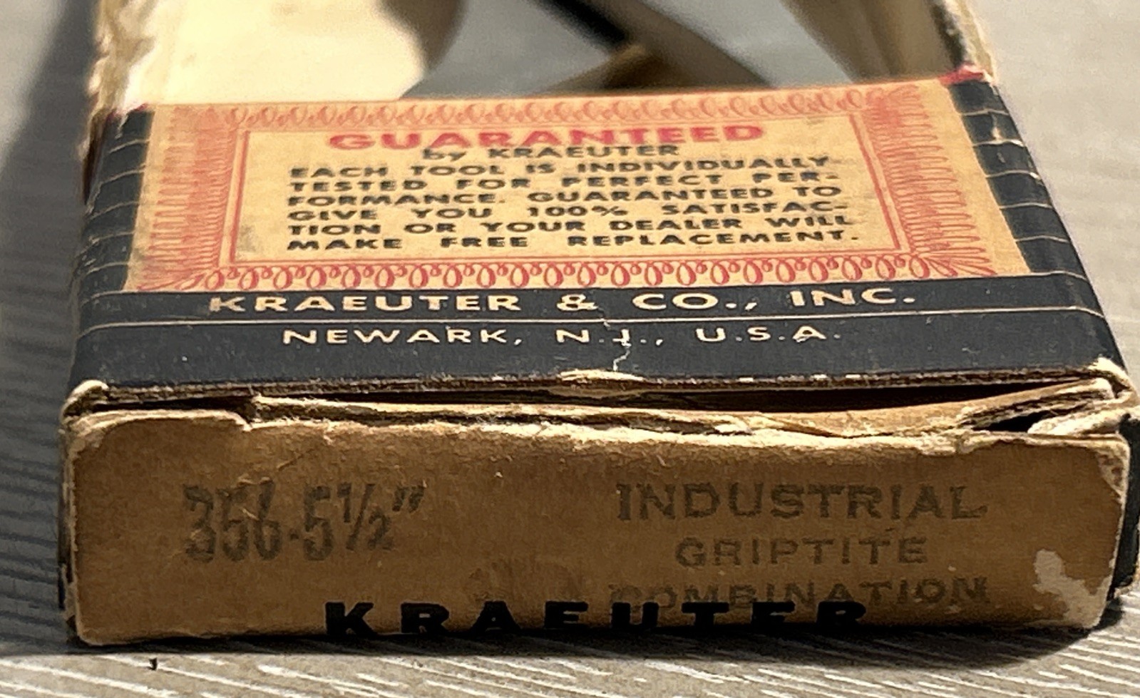 Vintage 1960 Kraeuter Slip-Joint Pliers Model# 356-5 1/2 With Original Box-USA