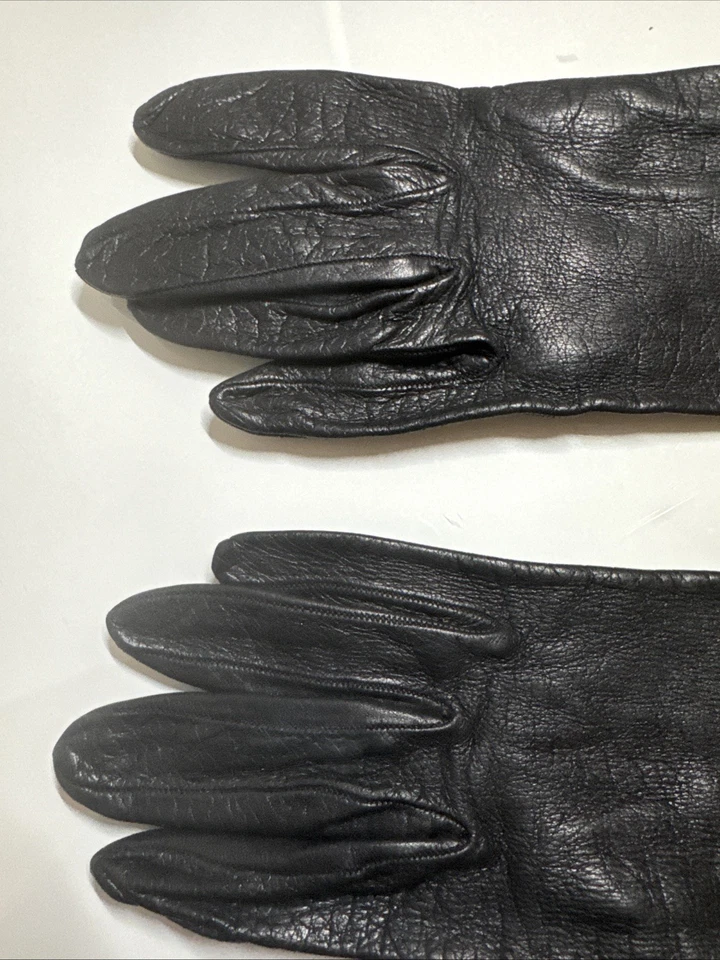 "Guantes forrados de gamuza 6 3/4 de cuero negro 11,5""" Foto 2 de 4