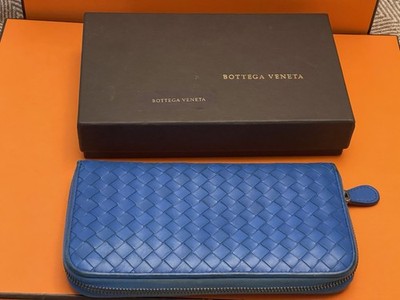 Bottega Veneta Portemonnaie Around Zip Leder Blau Unisex Intrecciato Top