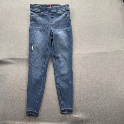 Spanx Jeans Womens M Blue Pull-On Mid Rise Slim Jegging Stretch Distressed