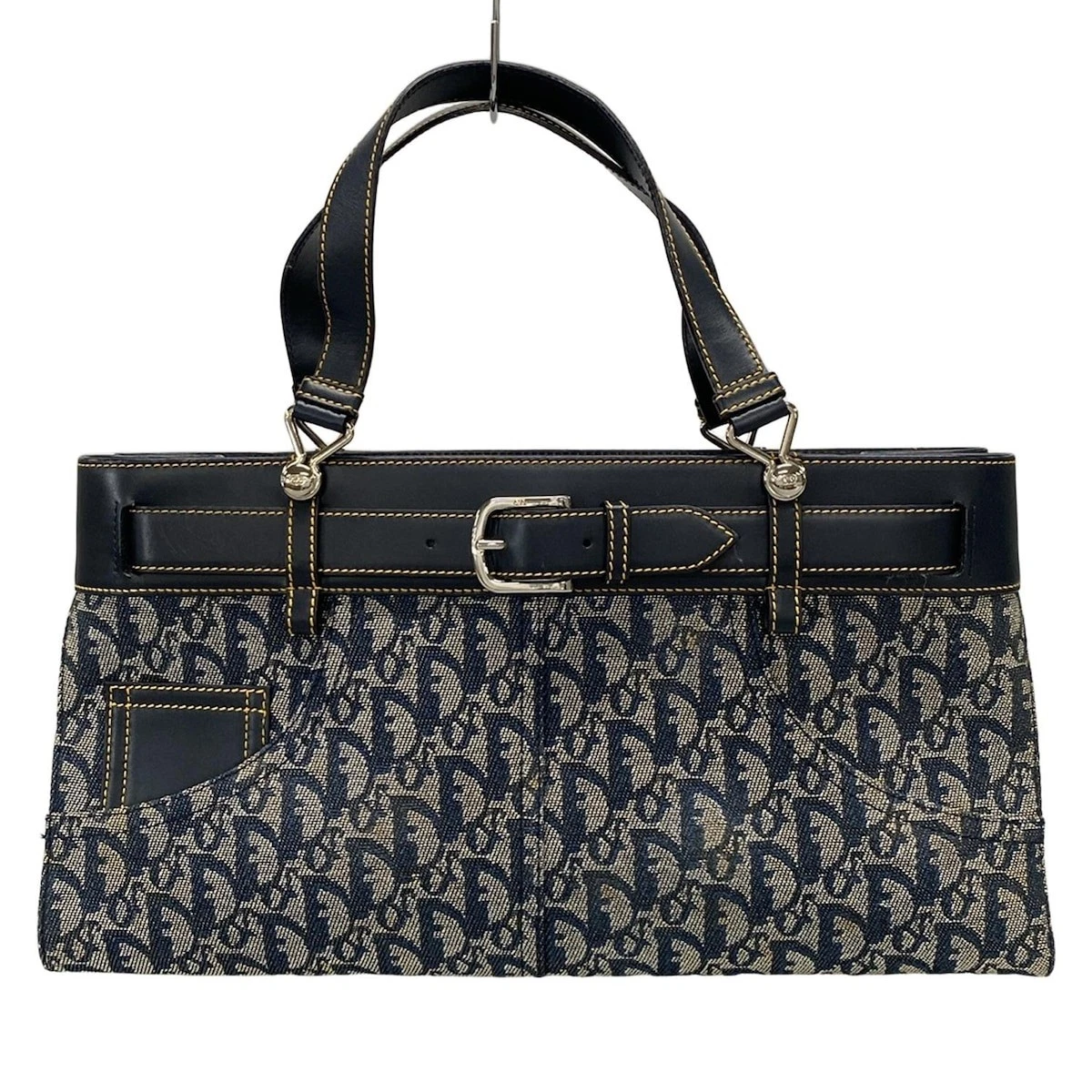Authentique sac fourre tout DIOR/ChristianDior Trotteur en cuir jacquard blanc marine
