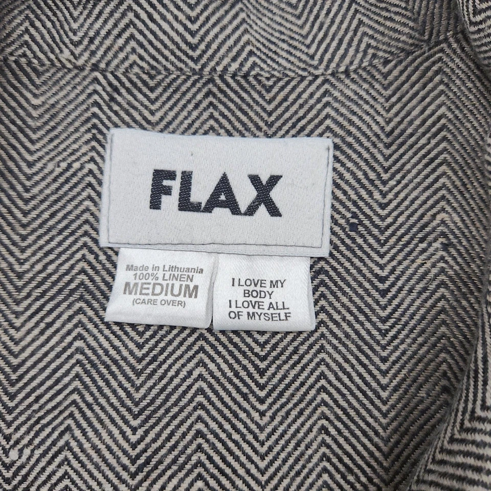 Camisa túnica con botones de lino FLAX negra blanca espiga cuello mandarín talla M Foto 4 de 4