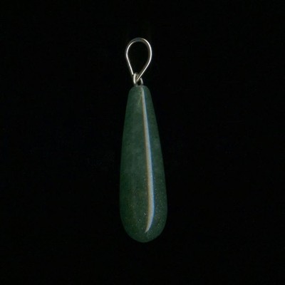 14K 1.8 Gram Solid White Gold 23mm Briolette Pear Green Aventurine Pendant a2bq