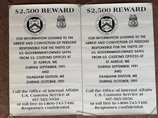 2 U.S. CUSTOMS Reward Posters 1991 ST. AURELIE & DAAQUAM STATION MAINE ME