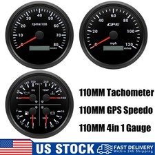 3 Gauge Set 110mm Gps Speedometer 120mph Tachometer 0-8000rpm For Boat Car Truck