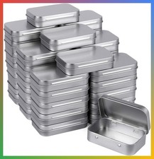 Metal Tins Rectangular Empty Hinged 40 Pack Silver Small Storage Boxes Craft Con
