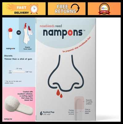 Nosebleed Stoppers - 6 Fast-Acting Nose Bleed Plugs with Clotting Agent, First A