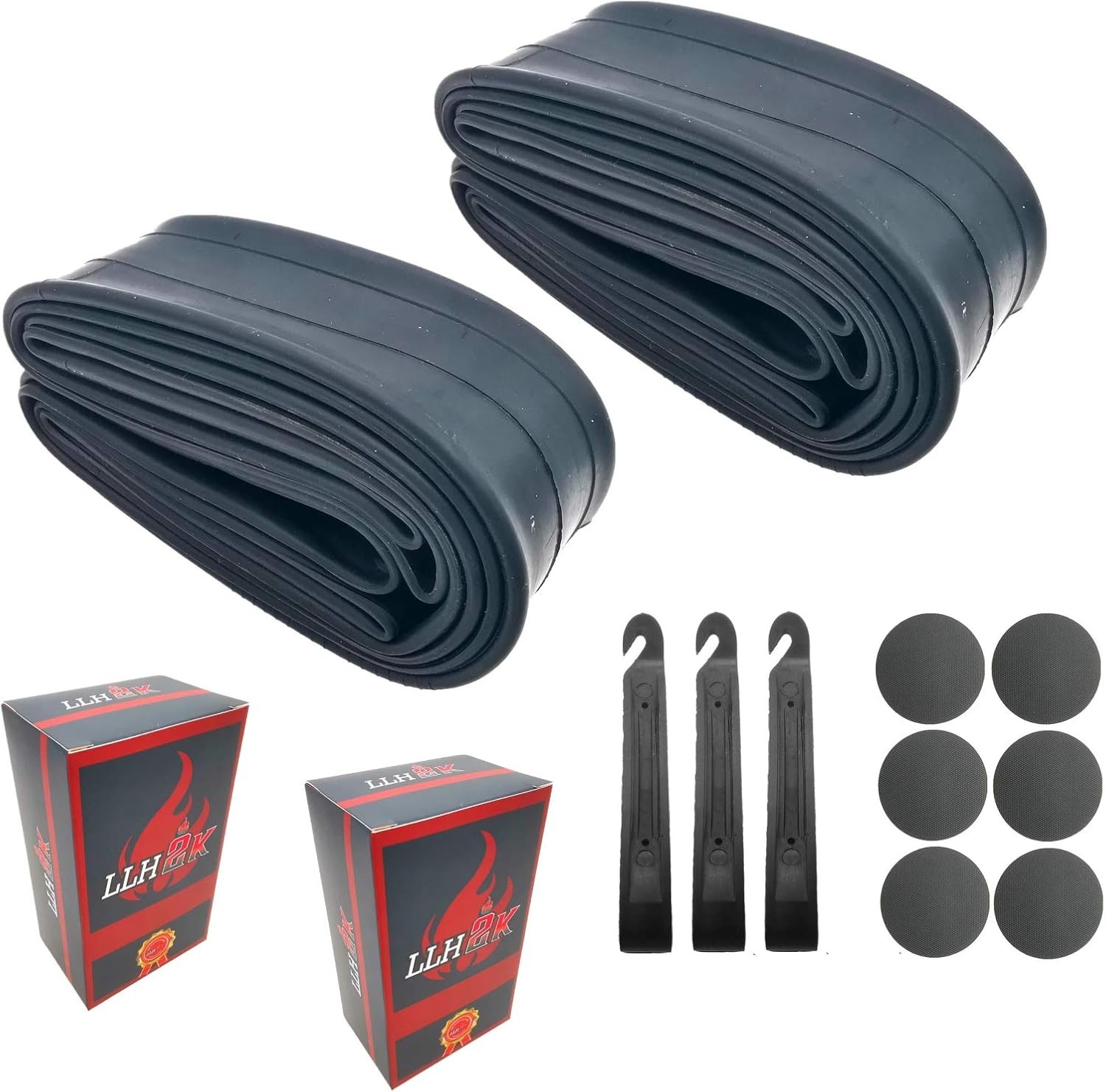 26-Inch Bike Tube 2 Pack - Fits 1.90-2.10, with 3 Tire Levers & 6 Patches