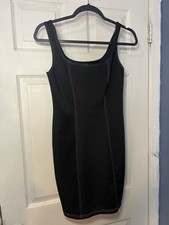 Forever 21 Black Fitted Tank Dress White Stitching Sleeveless Sz med *exc*
