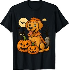 Cute Halloween Dog T-Shirt with Pumpkins Black Cat in Graveyard