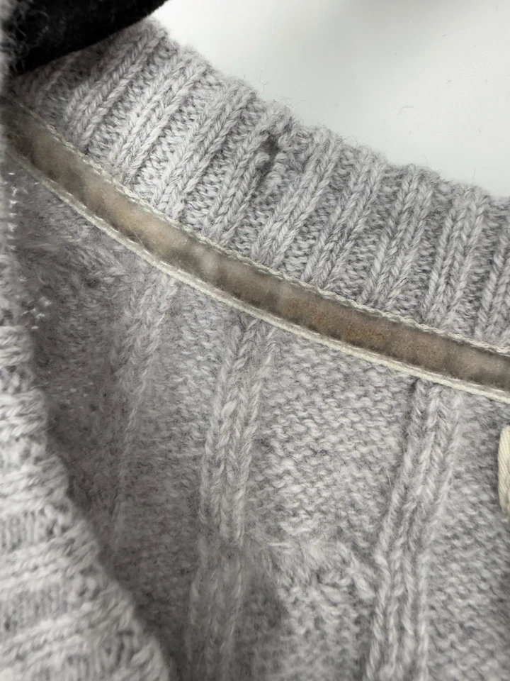 LL Bean Sweater Mens XL Gray 100% Cashmere CableKnit Crewneck Pullover Classic - Image 3 of 4