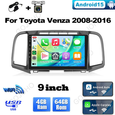 Head Unit Car Radio Stereo CarPlay For Toyota Venza 2008-2016 +Camera Android 15