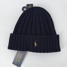 Polo Ralph Lauren Pony Cuffed Wool Blend Beanie Hat One Size Navy Blue NWT