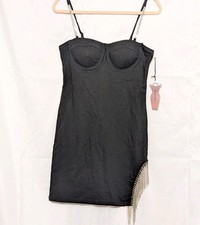 Haute Monde Little Black Dress Party Festival Bodycon Rhinestone Fringe Size L