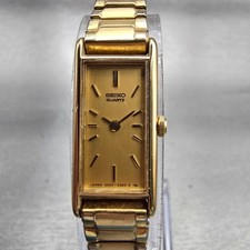 Seiko Tank Watch Women 12mm Gold Dial Gold Tone Rectangle 2E20-5239 New Battery