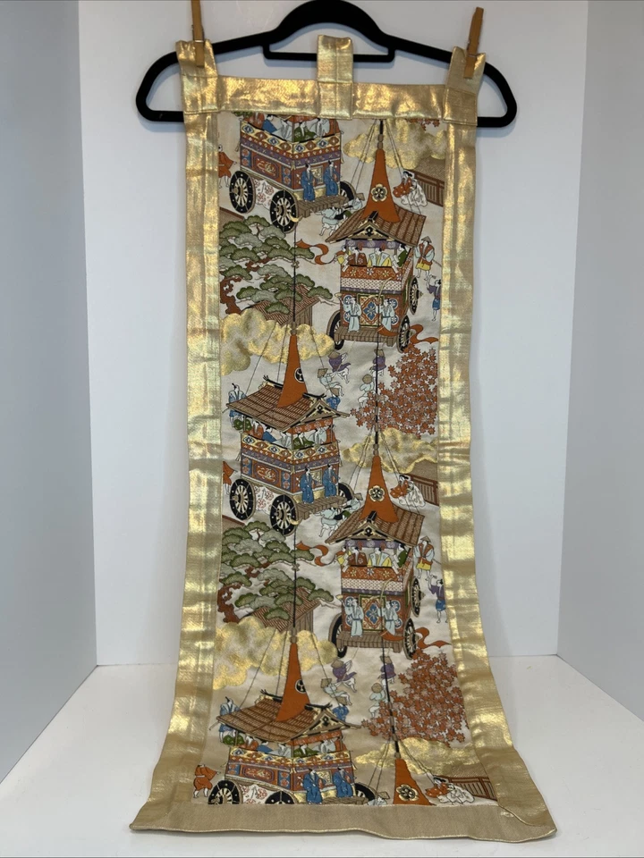 Tapiz bordado japonés colgante de pared 3 pies seda multicolor/oro borde (B1) Foto 2 de 4
