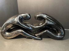 Haeger Pottery # 322 Partners Couple Black Metallic Swirl Glaze Sculpture Statue