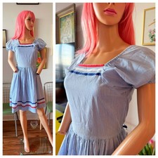   Vtg 70s Sailor Nautical Patriotic Square Dance Rockabilly Circle Skirt Dress S