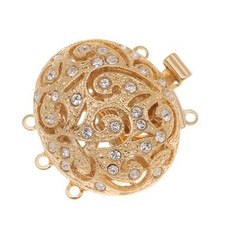 23K Gold Plated Filigree Box Clasp with Swarovski Crystals, 3-Strand 28x19mm 