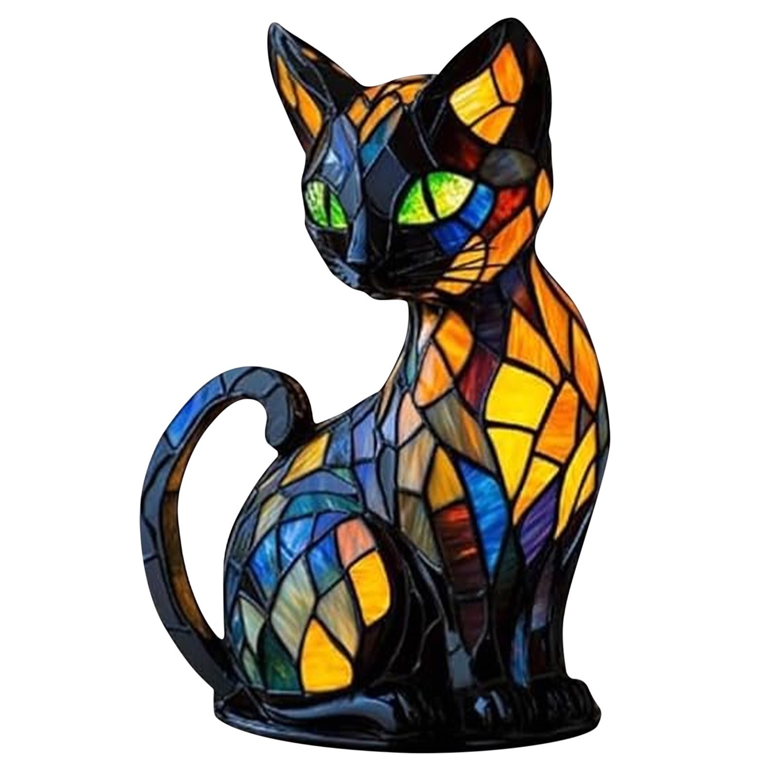 Stained Glass Cat Night Light - 3D Resin Animal Table Lamp with Warm White LED -
