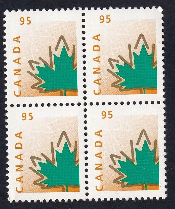Canada 1998 Stylized Maple Leaf 95¢, MNH block of 4, sc#1686